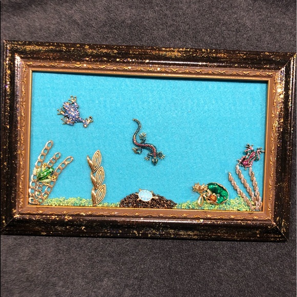 FRAMED JEWELRY ART COLLAGE “AMPHIBIAN WORLD” HANDMADE UNIQUE OOAK GIFT 🎁 - Picture 12 of 12